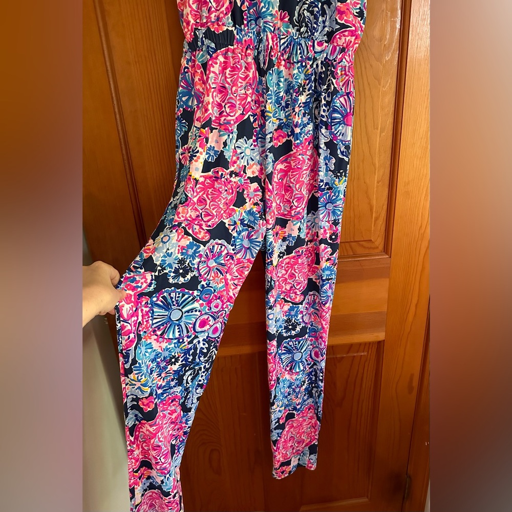 Lilly Pulitzer Dante Jumpsuit - High Tide Navy in Turtle Amazement Blue/Pink NEW - Picture 7 of 16